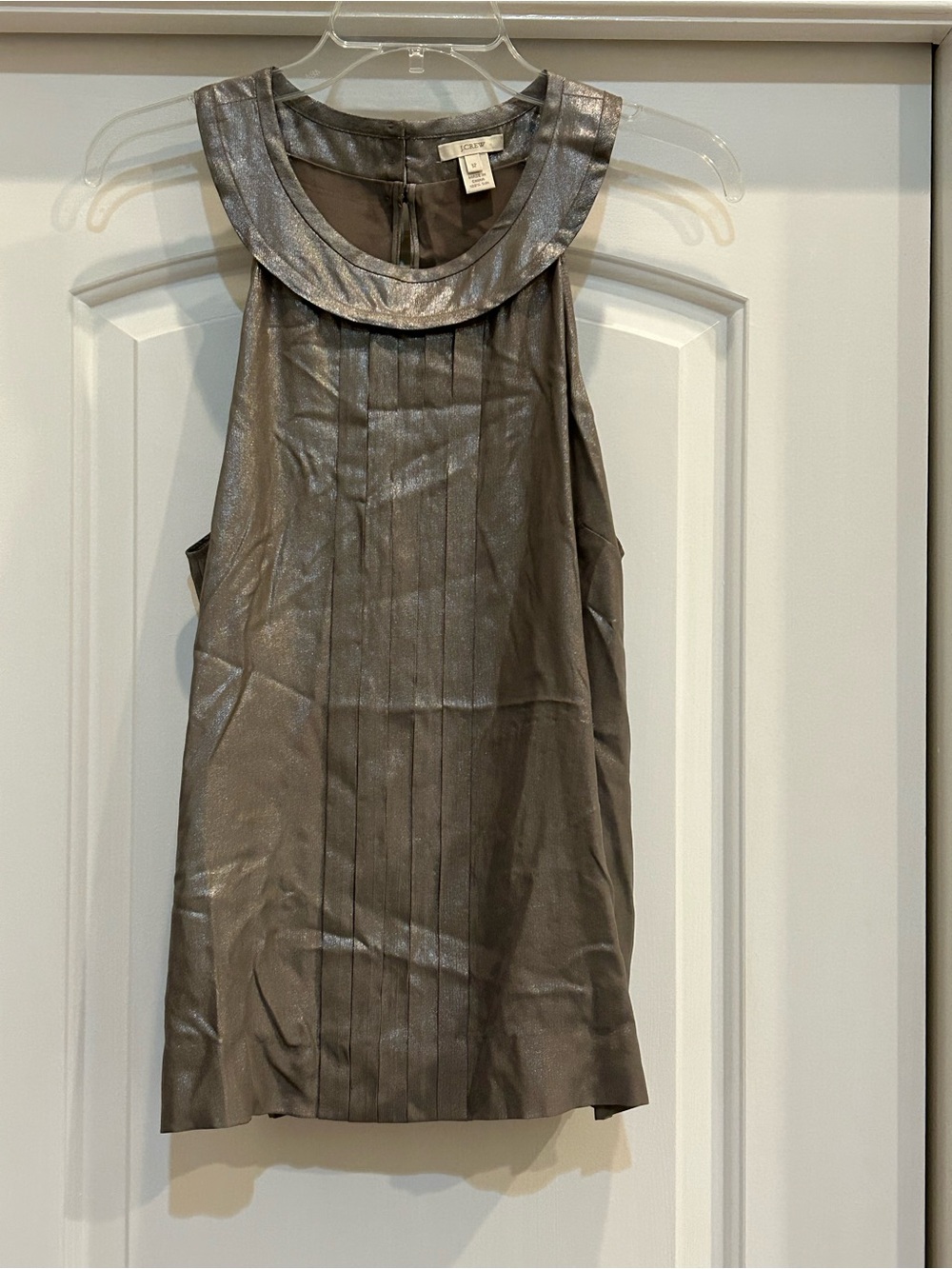 J. Crew Metallic Gray Sleeveless Pleated Camisole